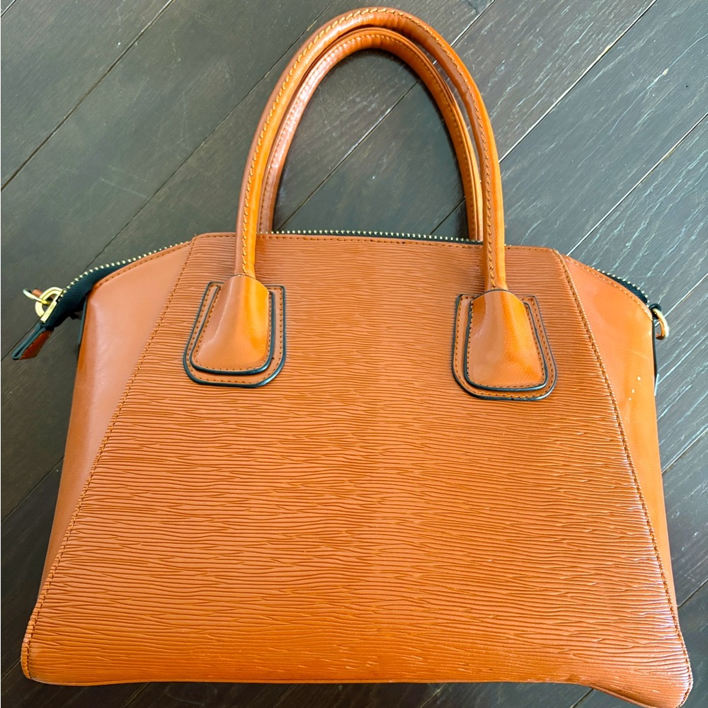 GUC Cognac Vegan Leather Satchel with Textured Finish
